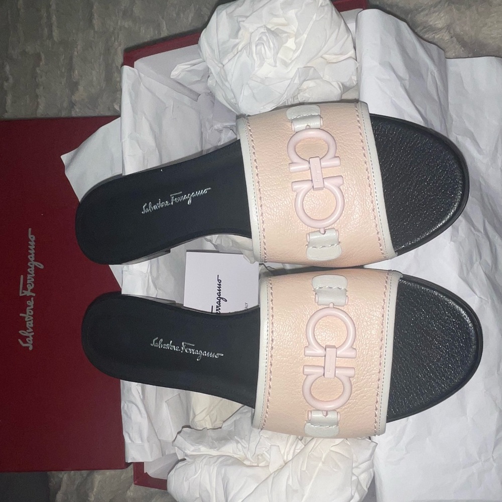 Salvatore Ferragamo Black and Cream Sandals